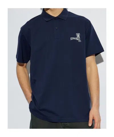 Iceberg Logo Printed Short-sleeved Polo Shirt In Blue