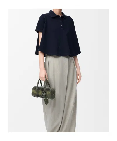 Loewe Womens Dark Navy Trapeze Cropped Cotton Polo Shirt In Blue