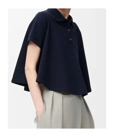Loewe Womens Dark Navy Trapeze Cropped Cotton Polo Shirt In Blue