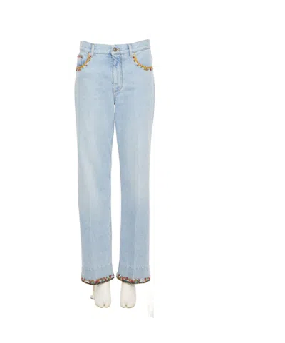 Valentino Embroidered Denim Trousers Woman Light Denim 28