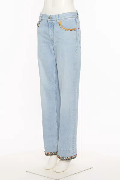 Valentino Embroidered Denim Trousers Woman Light Denim 28