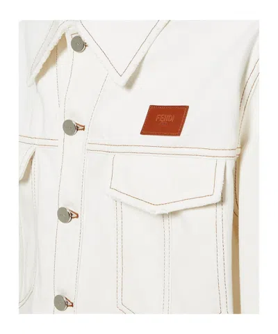 Fendi Logo Patch Oversized Jeans Jacket In White