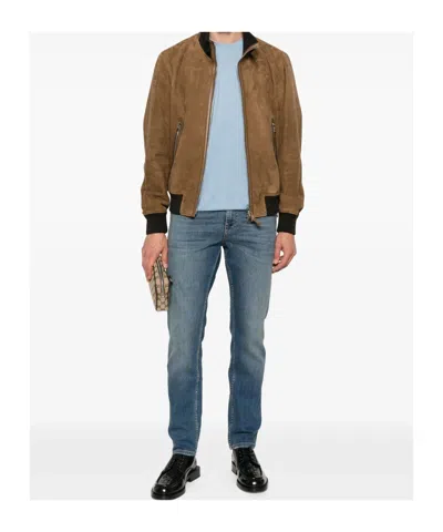 Tom Ford Crew Neck Cotton Blend T-shirt In Blue