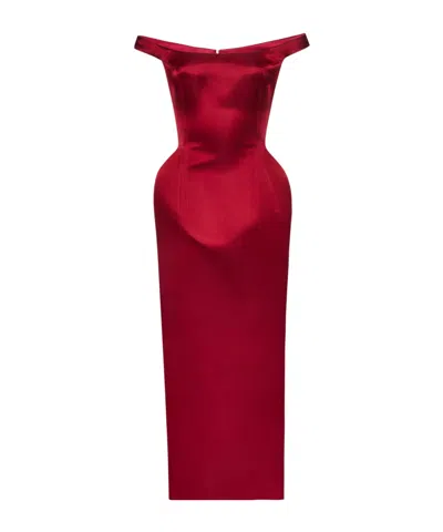 Magda Butrym Off-shoulder Hip Pad Midi Dress In Bordeaux