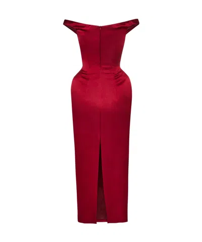 Magda Butrym Off-shoulder Hip Pad Midi Dress In Bordeaux