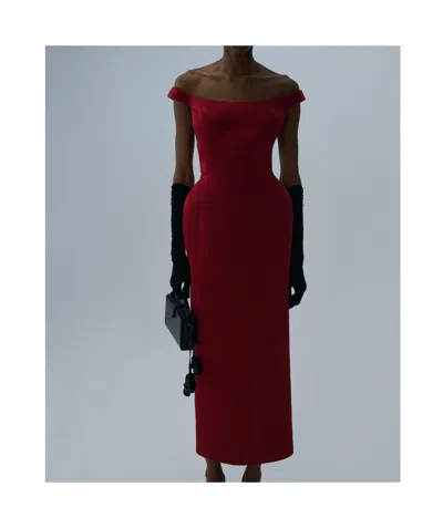 Magda Butrym Off-shoulder Hip Pad Midi Dress In Bordeaux
