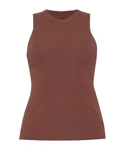Rick Owens Ribbed-knit Sleeveless Tank Top In Brown