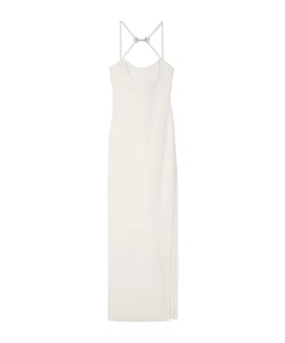 Gucci Long Silk Dress With Crystal Horsebit In Neutral