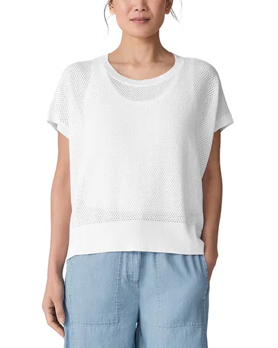Eileen Fisher Crewneck Short Sleeve Pointelle Sweater In White
