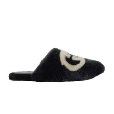 Pre-owned Gucci Wmns Faux-fur Slipper 'interlocking G - Black White'