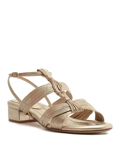 Alexandre Birman Olga Metallic Leather Block-heel Strappy Sandals In Gold