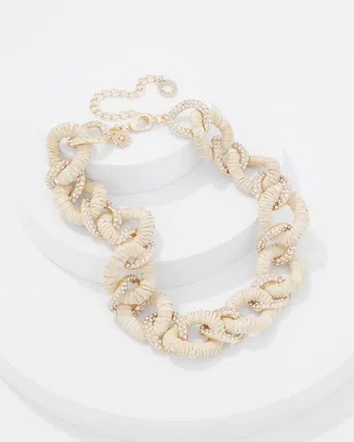 White House Black Market Natural Raffia + Crystal Link Necklace |