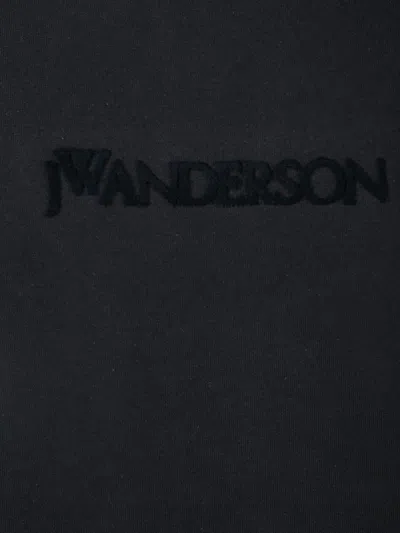Jw Anderson Black Crewneck T-shirt With Logo Lettering Embroidery On The Front In Cotton Man In Black