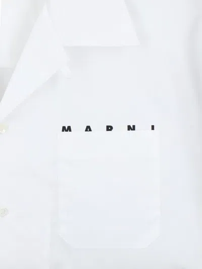 Marni White Poplin Bowling Hidden Logo Shirt In White