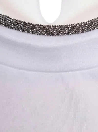 Brunello Cucinelli Womans White Cotton T-shirt With Monile Crew Neck In White