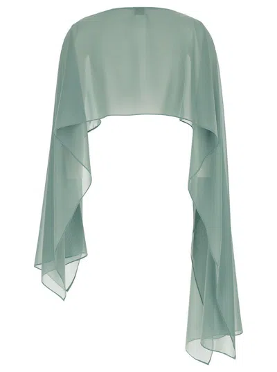 Plain Grey Stole With Boat Neckline In Sheer Fabric Woman