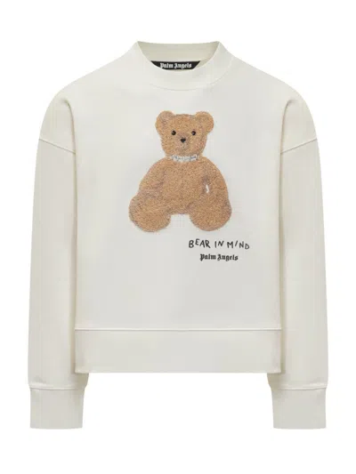 Palm Angels Cotton Crew Neck Sweatshirt With Teddy Bear Motif In White