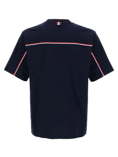 Thom Browne Blue T-shirt With Logo Patch In Stretch Wool Man In Blue