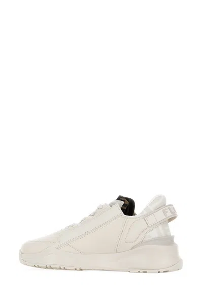Fendi Ivory Leather And Fabric Flow Sneakers