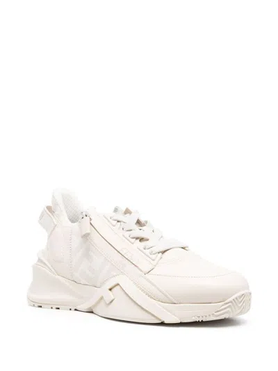Fendi Ivory Leather And Fabric Flow Sneakers