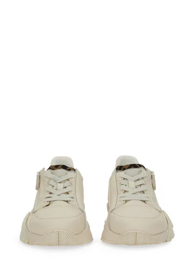 Fendi Ivory Leather And Fabric Flow Sneakers