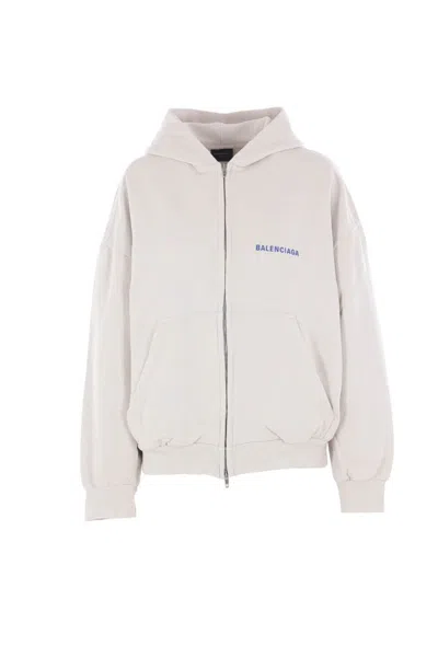 Balenciaga White Sweatshirt With Fixed Hood And Logo Lettering On Front And Rear In Cotton Woman In Neutral