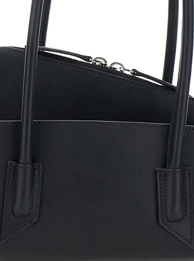 Attico 'la Passeggiata Small' Black Shoulder Bag With Tubular Handles And Impressed Logo On The Front In Le