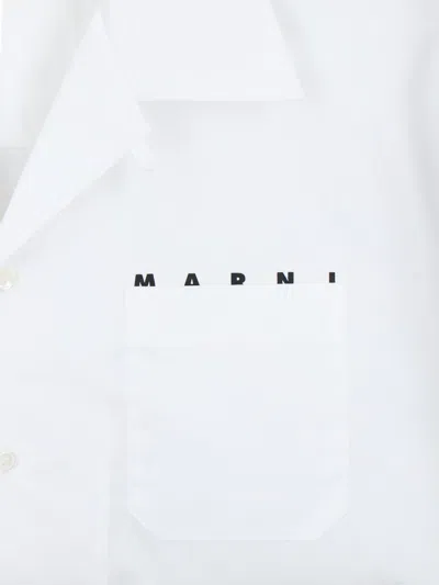 Marni White Poplin Bowling Hidden Logo Shirt In White