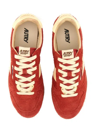 Autry Low Suede Leather Sneakers With Rubber Sole In Red