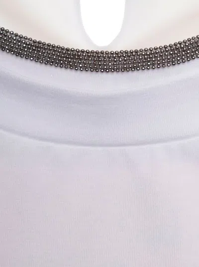 Brunello Cucinelli Womans White Cotton T-shirt With Monile Crew Neck In White