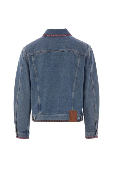 Valentino Garavani Men Beaded Embroidery And Printed Edges Denim Jacket In Blue