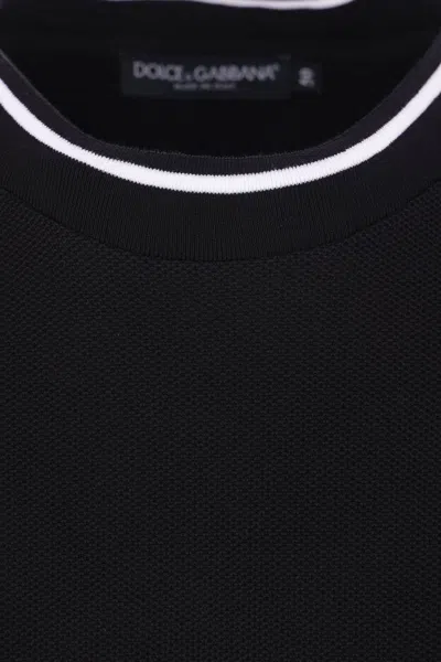 Dolce & Gabbana Black Crewneck T-shirt With Logo Embroidery On The Front In Black