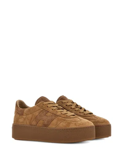 Hogan Low Top Sneakers Platform Sole In Brown