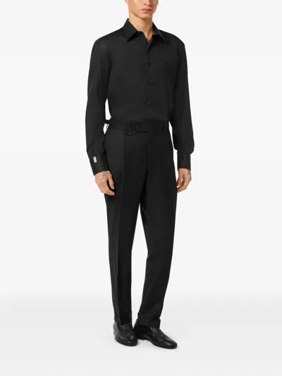 Billionaire Logo-embroidered Stretch-cotton Shirt In Black