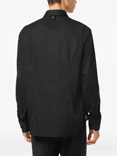 Billionaire Logo-embroidered Stretch-cotton Shirt In Black