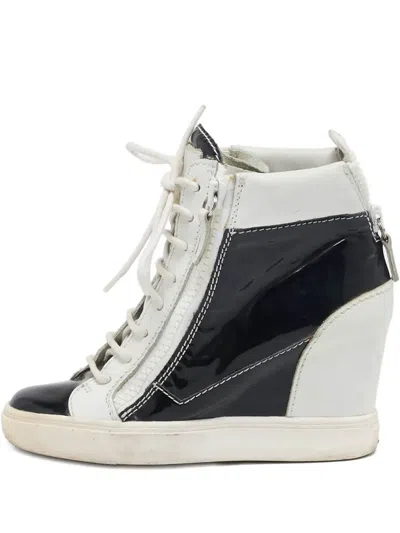Pre-owned Giuseppe Zanotti Vintage Patent Leather Zip Wedge Sneakers In Black