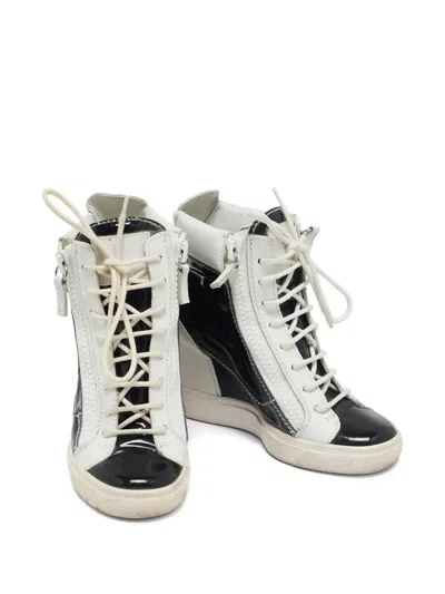 Pre-owned Giuseppe Zanotti Vintage Patent Leather Zip Wedge Sneakers In Black