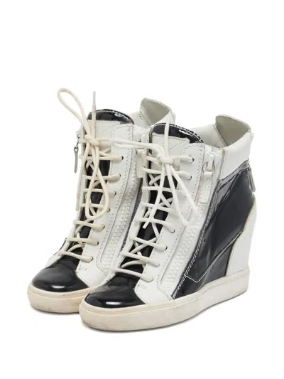 Pre-owned Giuseppe Zanotti Vintage Patent Leather Zip Wedge Sneakers In Black