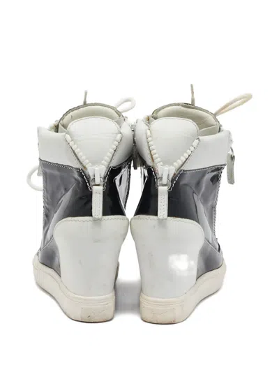 Pre-owned Giuseppe Zanotti Vintage Patent Leather Zip Wedge Sneakers In Black