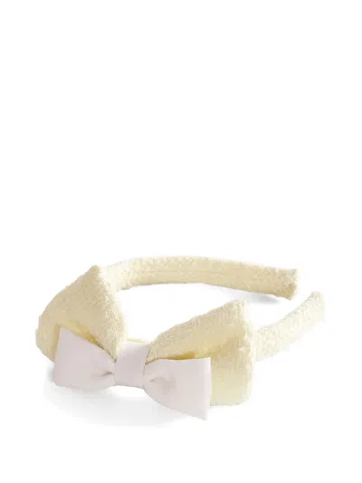 Self-portrait Bouclé Bow-detail Headband In Neutral