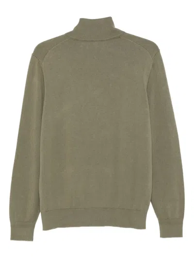 Hugo Boss Zip-neck Embroidered Square Detail Cardigan In Green