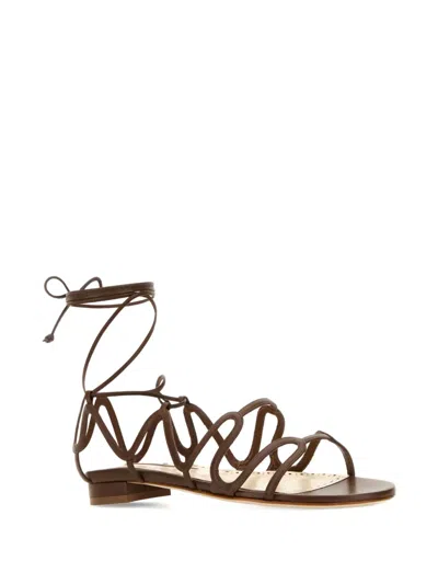 Manolo Blahnik Open Toe Strappy Leather Sandals In Brown