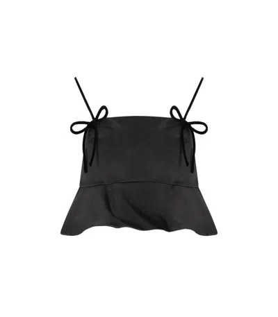 Ganni Satin Peplum Top In Black