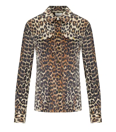 Ganni Leopard Print Canvas Overshirt