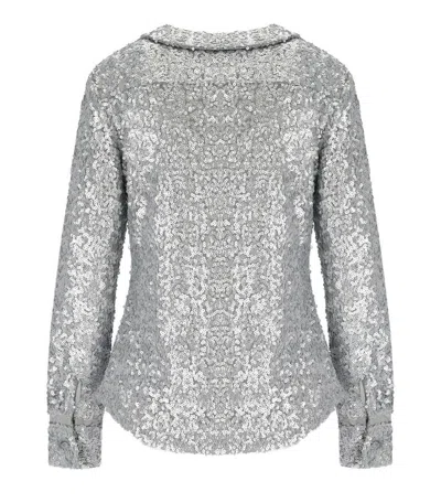 Stine Goya Silver Sequined Shirt With Double Collar And Pockets