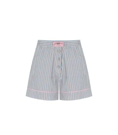 Ganni Soft Chambray Striped Shorts In Blue