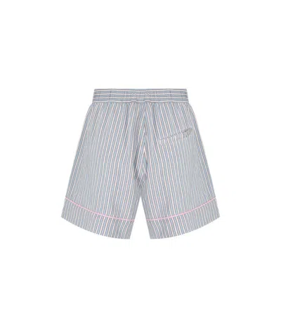Ganni Soft Chambray Striped Shorts In Blue