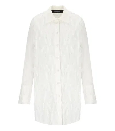 Federica Tosi Embroidered Fringe White Shirt With Leaf Motif In White