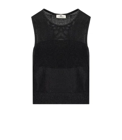 Elisabetta Franchi Sleeveless Sheer Knit Crewneck Sweater