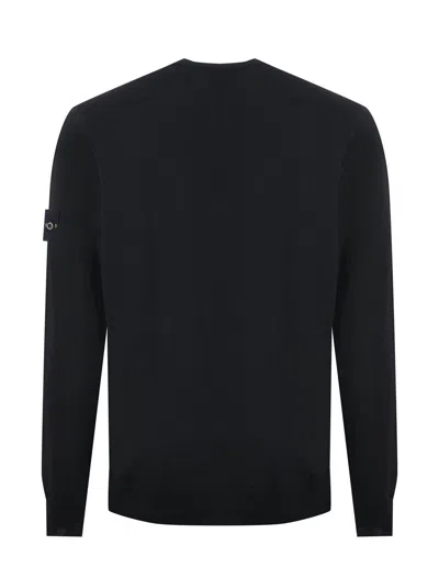 Stone Island Ribbed Detail Crew Neck Sweatshirt With Iconic Badge In Black